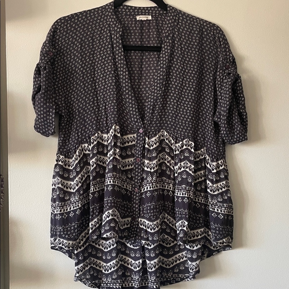 En Créme|Printed high low Blouse|Blue white|Small|EUC - Picture 6 of 12
